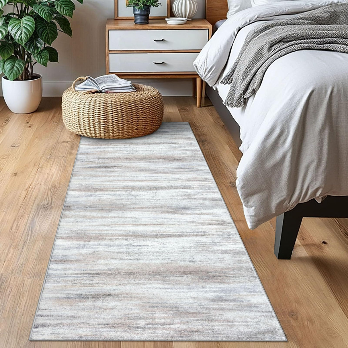 KOZYFLY Modern Abstract Kitchen Runner Rug, 2x6 Washable Rug Runner Non-Slip Soft Striped Hallway Runner Rugs, Beige Print Distressed Carpet Runner for Entryway Bathroom Laundry Room Foyer KOZYFLY