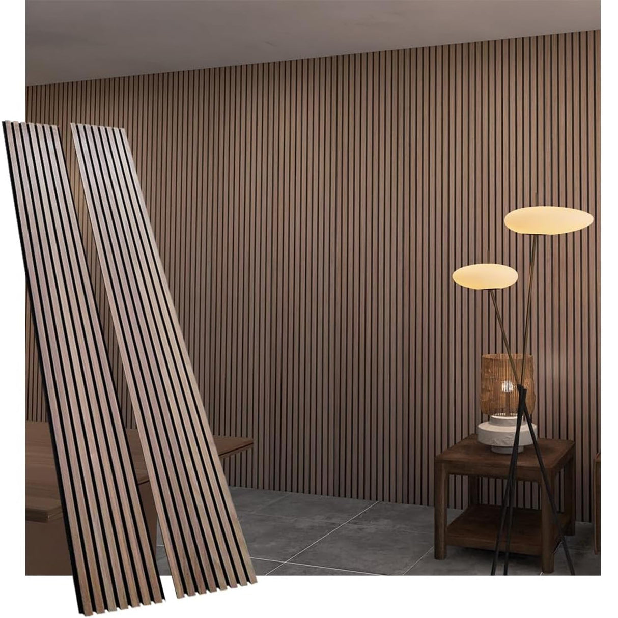 Acoustic 3D Panels for Interior Wall and Ceiling Decor, Soundproof Wood Accent Slat Fluted Noise Absorbing Panels Decorative for Bathroom, Bedroom,Genuine Walnut Wood Veneer, 94.5" X 23.6" Each Box Kieacia