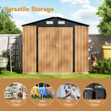 Panovue 8X6 FT Garden Storage Shed with Lockable Door,Steel Tool Shed with 1 Clear Window, Anti-Corrosion Metal Shed for Backyard Patio Lawn (Wood Panels & Frame Floor Not Included)(Light Wood Grain) Panovue
