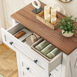 DWVO Farmhouse 5 Drawer Dresser for Bedroom with Power Outlets, Modern Tall Nightstand with Deep Drawers, Wood White Closet Dresser for Living Room, Entryway, Hallway DWVO