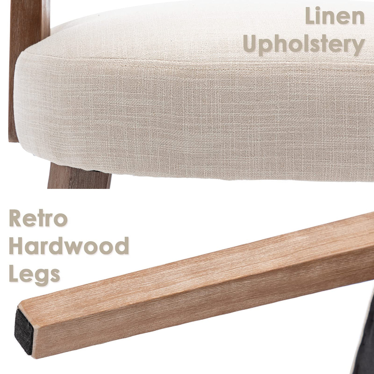 Wahson Beige Dining Chairs Set of 2, Comfy Upholstered Modern Farmhouse Kitchen Chairs with Wood Legs, Linen Fabric Dining Chairs with Curved Wingback for Living Room Bedroom Wahson