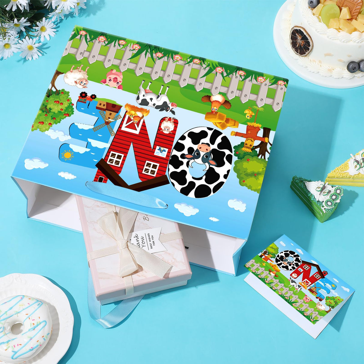 Farm Animals 1st Birthday Decorations Farmhouse Barnyard First Birthday Gift Bag with Tissue Papers Card One Birthday Wrapping Paper Bag for Kids Newborn 1st Birthday Baby Shower Christmas Party Innovoscape