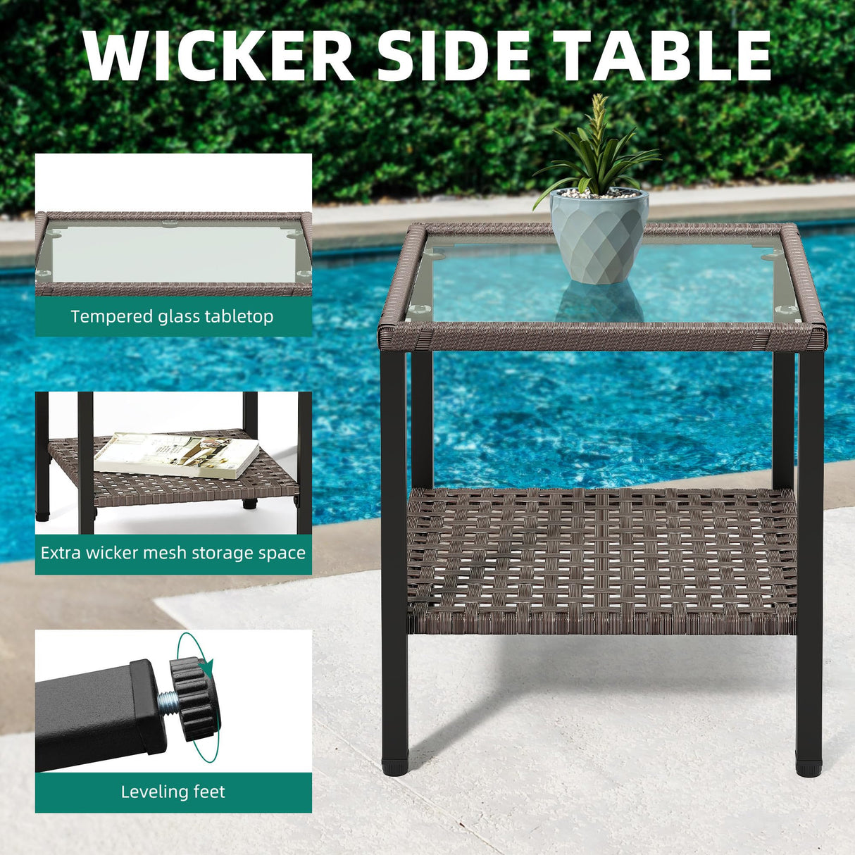 YITAHOME 3 Pieces Swivel Rocking Chairs, Patio Wicker Chairs Outdoor Patio Furniture Set with Rattan Side Table, Thickened Cushions, Bistro Swive Chairs Set for Porch, Patio, and Yard, Blue YITAHOME