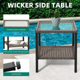 YITAHOME 3 Pieces Swivel Rocking Chairs, Patio Wicker Chairs Outdoor Patio Furniture Set with Rattan Side Table, Thickened Cushions, Bistro Swive Chairs Set for Porch, Patio, and Yard, Blue YITAHOME