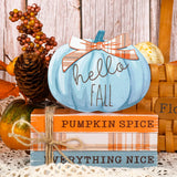 Whaline Fall Wooden Tiered Tray Decor Faux Decorative Stacked Books Bundle Wooden Pumpkin Decor Hello Fall Wooden Block Sign for Autumn Thanksgiving Farmhouse Rustic Decor Kitchen Home Decoration Whaline