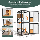 TIMHAKA Cat Catio Outdoor Enclosure, 4 Tiers Cat Playen Catio with Wheels, Resting Box, Sunshine Panel Waterproof Roof, Large Pet House Cage with Removable Wood Bottom and Easy Clean PVC Layer, Black TIMHAKA
