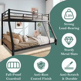 Cyranture Bunk Bed Twin Over Full Size, Twin Over Full Bunk Beds with Ladder & Guardrail Heavy Duty Bunk Beds Frame for Teens Adults Dorm Bedroom Guest Room, No Box Spring Needed（Black） Cyranture