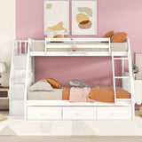 Harper & Bright Designs Twin Over Full Bunk Beds with Stairs, Wooden Storage Bunk Bed with 3 Drawers, Bunk Bed Twin Over Full Size Can Convertible to 2 Separated Beds for Kids Teens, White Harper & Bright Designs