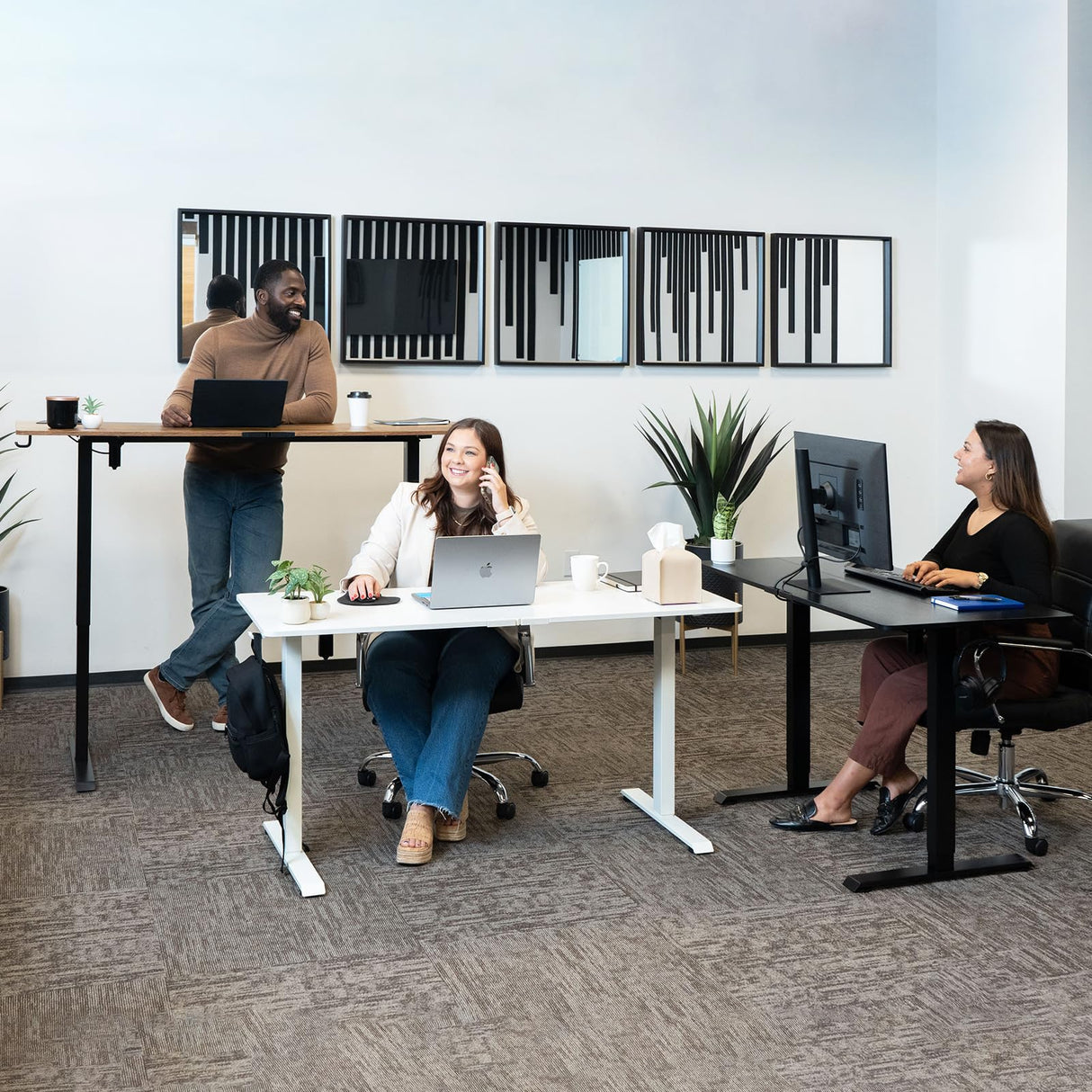 Veken 48 Inch Electric Standing Desk, Height Adjustable Sit Stand Up, Wood Desktop, Work Home Office Computer PC Table, Tall Standup Workstation, Gaming Writing Study Bedroom Rising Desks, Black Veken