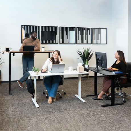 Veken 48 Inch Electric Standing Desk, Height Adjustable Sit Stand Up, Wood Desktop, Work Home Office Computer PC Table, Tall Standup Workstation, Gaming Writing Study Bedroom Rising Desks, Black Veken