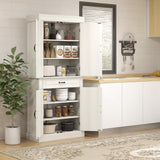HOMCOM 71" Freestanding Kitchen Pantry with 4 Doors, and 2 Large Cabinets, Tall Storage Cabinet with Wide Drawer for Kitchen Dining Room, White HOMCOM