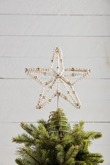 Mud Pie Beaded Star Tree Topper, 13.5" x 10", White, Gold Mud Pie