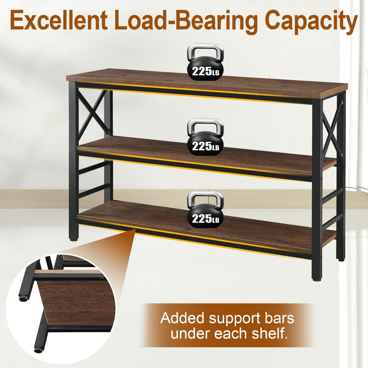 HOMBAZAAR Entryway Console Table,Industrial Console Table with Storage for Entryway,Rustic Sofa Table with 3 Tier Wide Shelf and Metal Frame, Hallway Table for Entryway,Living Room,Brown,47'' HOMBAZAAR