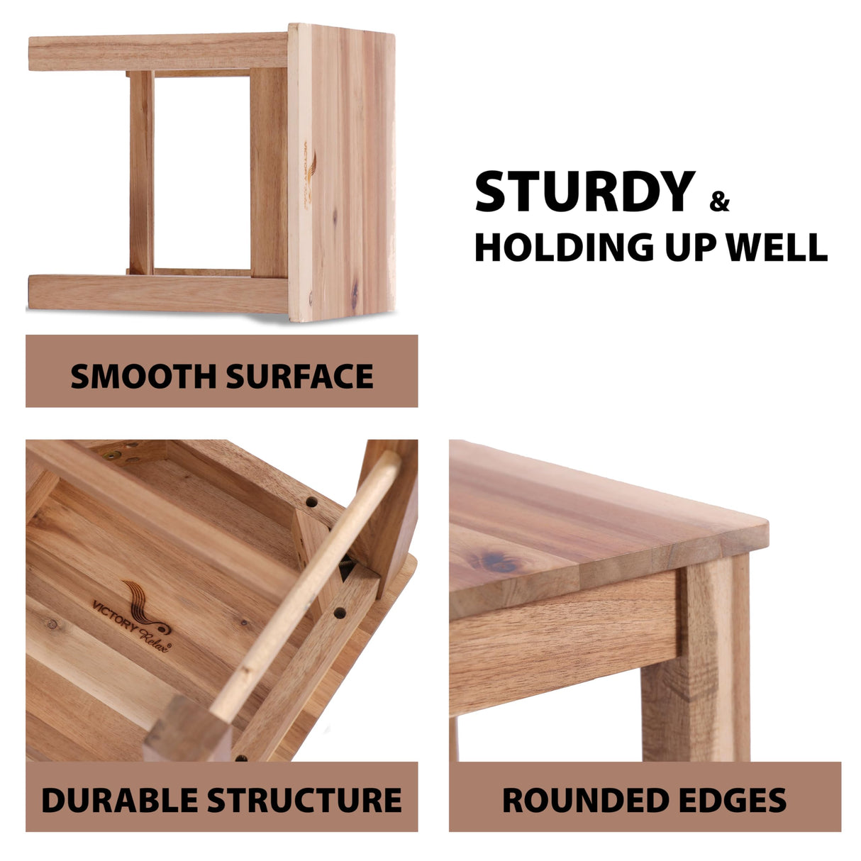 VICTORY RELAX 12 Inch Wooden Step Stool, Small Nature Beach Chair Under Desk, Indoor Acacia Wood Short Footstool for Living Room, Kitchen, Bathroom VICTORY RELAX