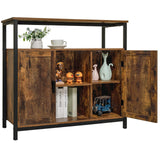 usikey Storage Cabinet with 2 Doors, Buffet Cabinet, Kitchen Cabinet with Adjustable Shelves, Open Compartment, Storage Sideboard, for Dining Room, Living Room， Rustic Brown usikey