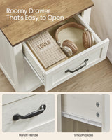 VASAGLE Farmhouse Nightstand with Charging Station, Bedside Table with Drawer, Open Compartment, Side Table with Storage, for Bedroom, Rustic White VASAGLE