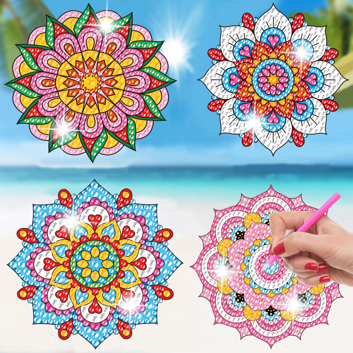 ACSAUMMY DIY Diamond Art Window Clings, 6pc Mandala Suncatchers Reusable Stained Glass Decals 5D Diamond Art Painting Static Window Stickers, Gem Craft Kit for Adults Kids Home/Indoor Decor, Gift ACSAUMMY