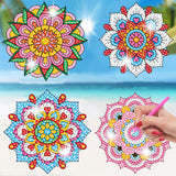 ACSAUMMY DIY Diamond Art Window Clings, 6pc Mandala Suncatchers Reusable Stained Glass Decals 5D Diamond Art Painting Static Window Stickers, Gem Craft Kit for Adults Kids Home/Indoor Decor, Gift ACSAUMMY