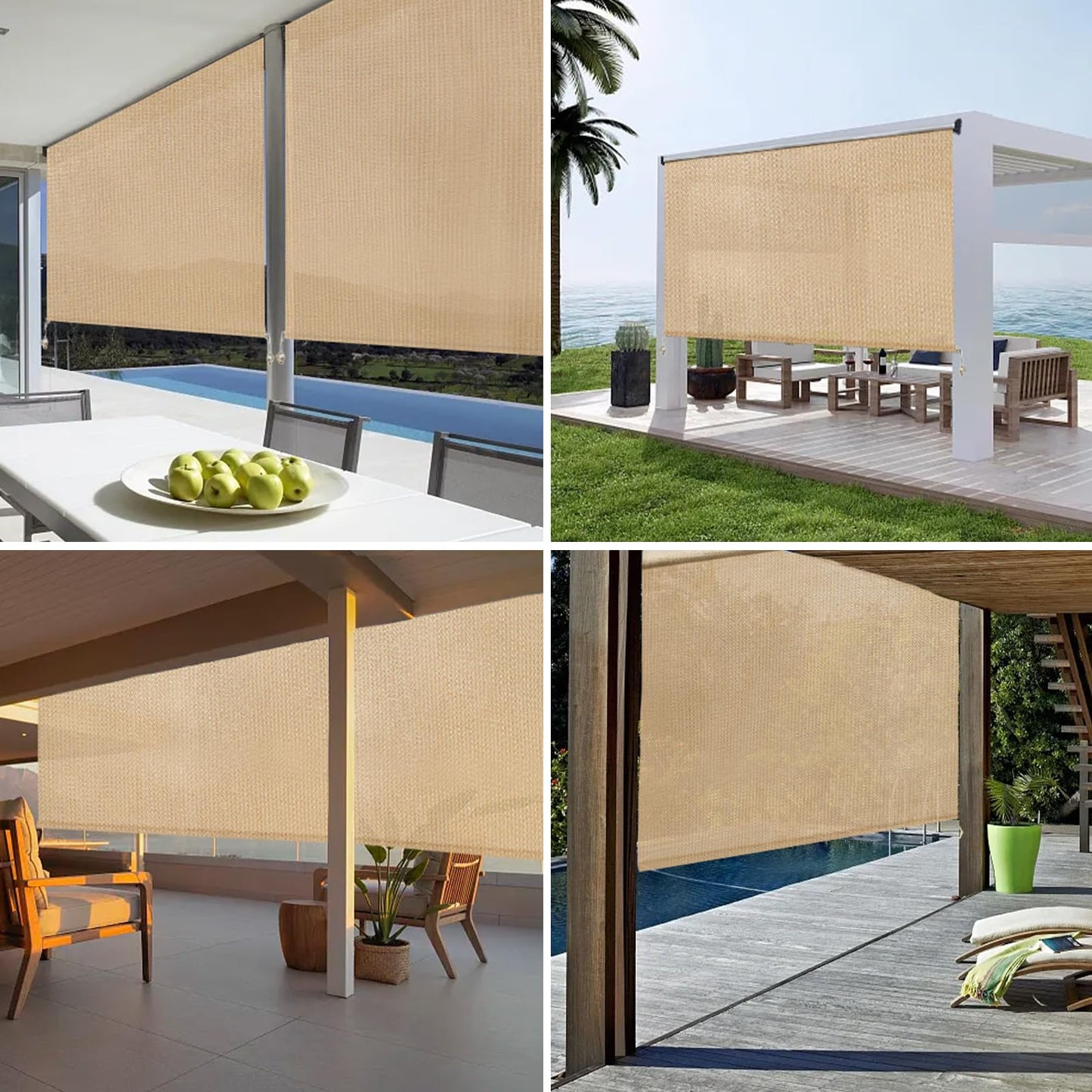 Shade&Beyond Outdoor Roller Shades 4' W x 6' H Cordless Patio Roll Up Blinds 90% UV Protection Exterior Shade Cloth Roll for Porch Gazebo Pergola Balcony Backyard, Wheat