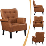 Yaheetech Modern Armchair, Mid Century PU Leather Accent chair with Sturdy Wood Legs and High Back for Small Space, Upholstered Sofa Club Chair for Living Room/Bedroom/Office, Retro Brown Yaheetech