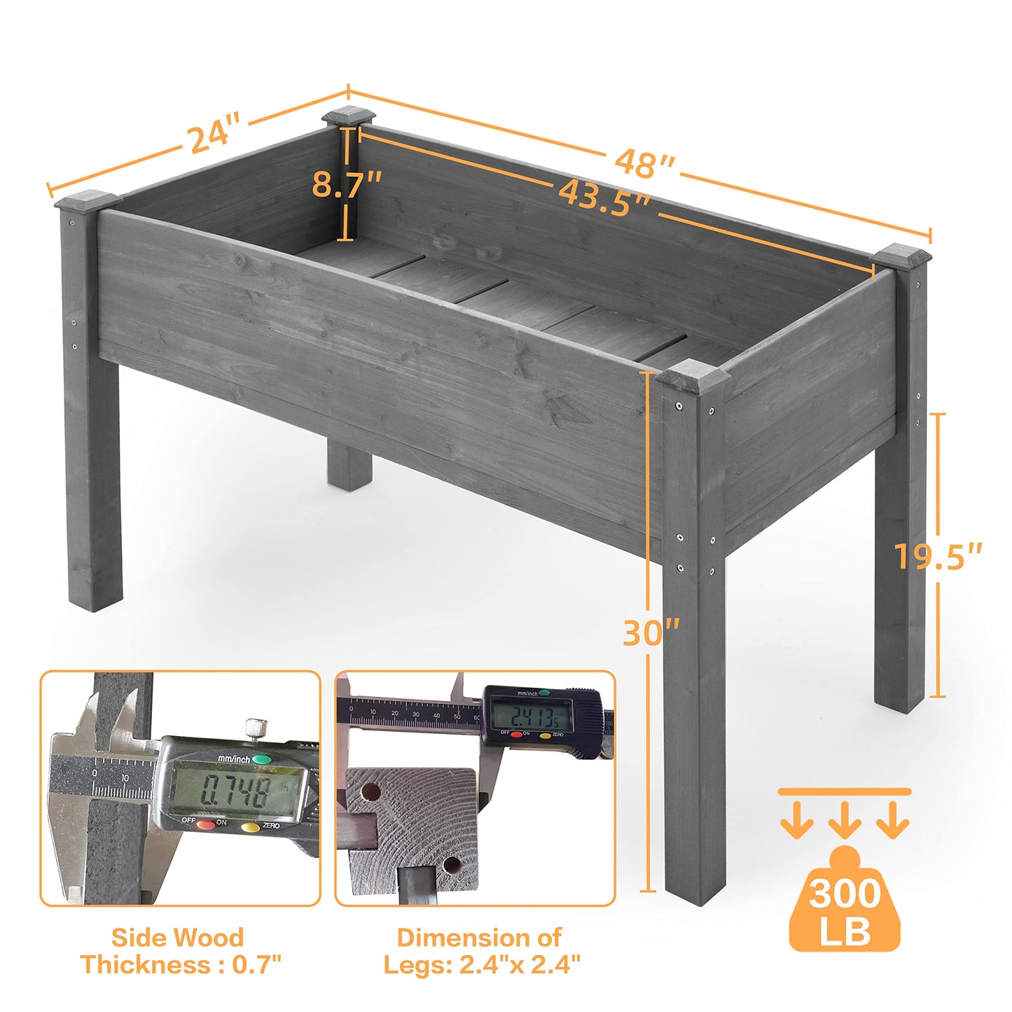 48x24x30 Raised Garden Bed with Legs, Elevated Wooden Planter Box for Outdoor Plants Outdoor