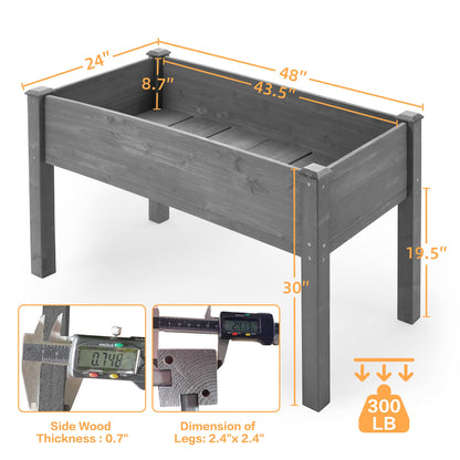 Raised Garden Bed with Legs, 48x24x30'', Outdoor Wood Elevated Planter Box, Grey Cedar, Thick Legs, w/Liner - WoodArtSupply