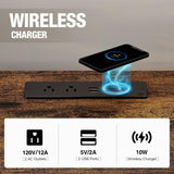 Seventable Nightstand with Wireless Charging Station and LED Lights, Rustic End Side Table with 3 Drawers and Open Compartment for Bedroom, Rustic Brown Seventable