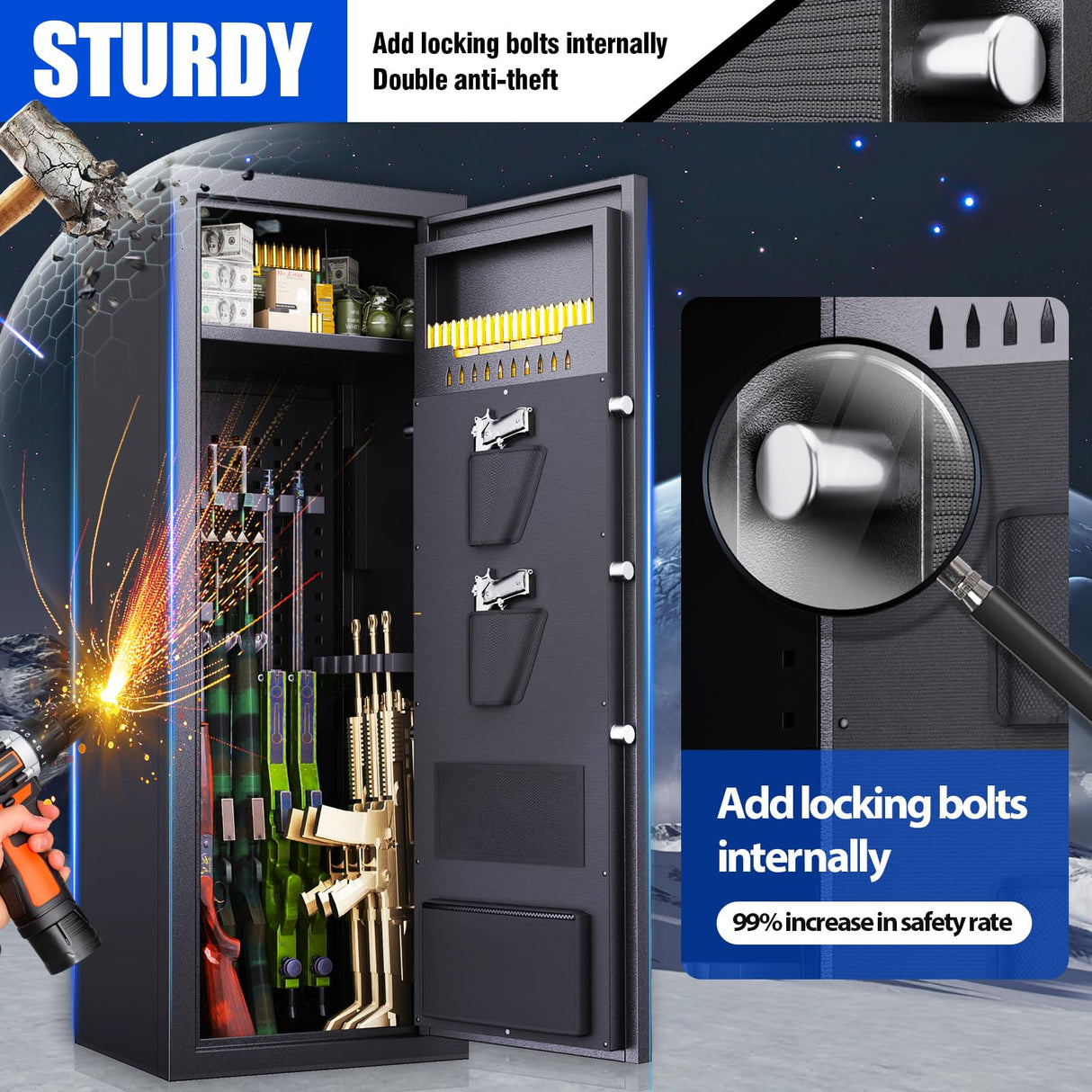 15-18 Gun Safe for Rifles and Pistols,Biometric Fingerprint Lock,Quick-access Biometric Gun Cabinet,Rifle Safe with Removable Shelf, Home Gun Locker Quick install (15.7" D x 17.7" W x 55" H) ZZXCBB