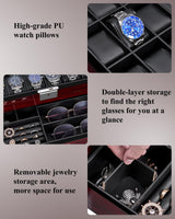 ANWBROAD Watch Box Storage Watch Cases for Men with Large Glass Lid 2-Tier Wood Watch Display Case Lockable Watch Organizer Giftable Luxurious Watch Holder for Women UJWB003Y ANWBROAD