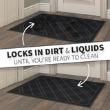 SlipToGrip Universal Door Mat, Plaid Design - Black, 42 x 35 - Anti Slip, Durable & Washable, Outdoor & Indoor Floor Welcome Mat Door Mat Entry -Rug for Garage, Patio, Front Door, Dust Absorbent SlipToGrip