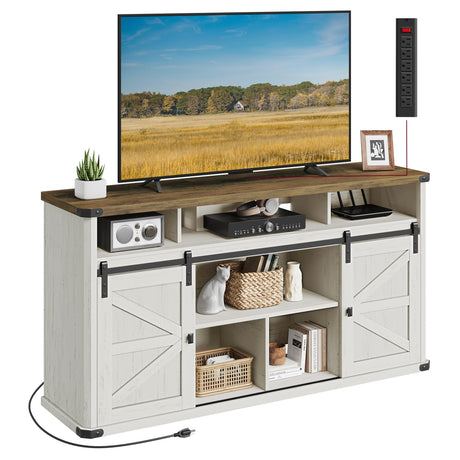 VASAGLE TV Stand for TVs up to 65 Inches, Farmhouse Entertainment Center with Sliding Barn Doors, TV Console Table for Living Room, Rustic White and Honey Brown ULTV322W73 VASAGLE