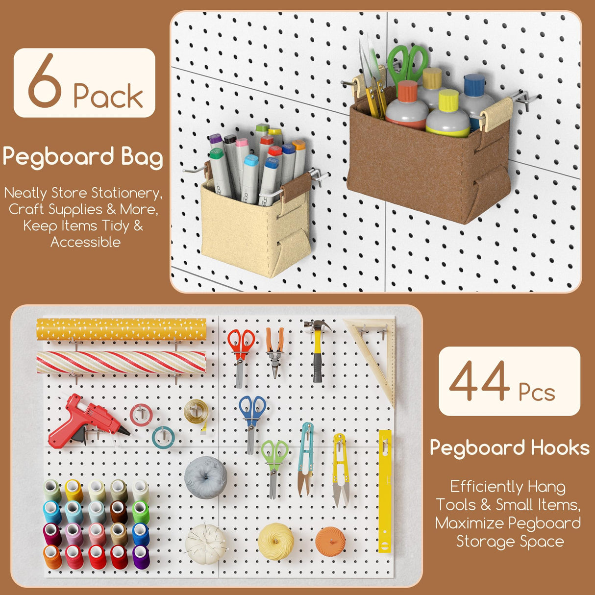 Spampur Peg Board, 4 Pack Metal PegBoard Organizer with Accessories, White Pegboard Panels with 50 Pcs Hooks and Baskets, Wall Organizer for office, Craft Room Organization, Garage, Sewing Room Spampur