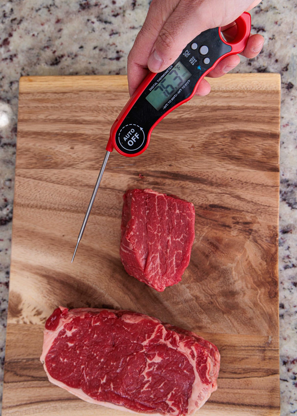 MeatMeter Digital Meat Thermometer for Grill/Cooking Fast Instant Read Waterproof Magnetic Probe Thermometer w/Backlight and Display for Kitchen, BBQ, Frying, etc. Chicken, Steak,or Burgers, Red MeatMeter