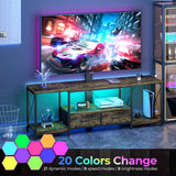 TV Stand with Mount and Fabric Drawers for 32-80 Inches TV - Entertainment Center and Industrial TV Console Table with Open Storage Shelves for Living Room, Bedroom - 63" Rustic Brown GYIIYUO