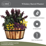 Classic Home and Garden Acacia Wood Whiskey Barrel Planter with Black Metal Band, 21in D x 12.5in H Classic Home & Garden