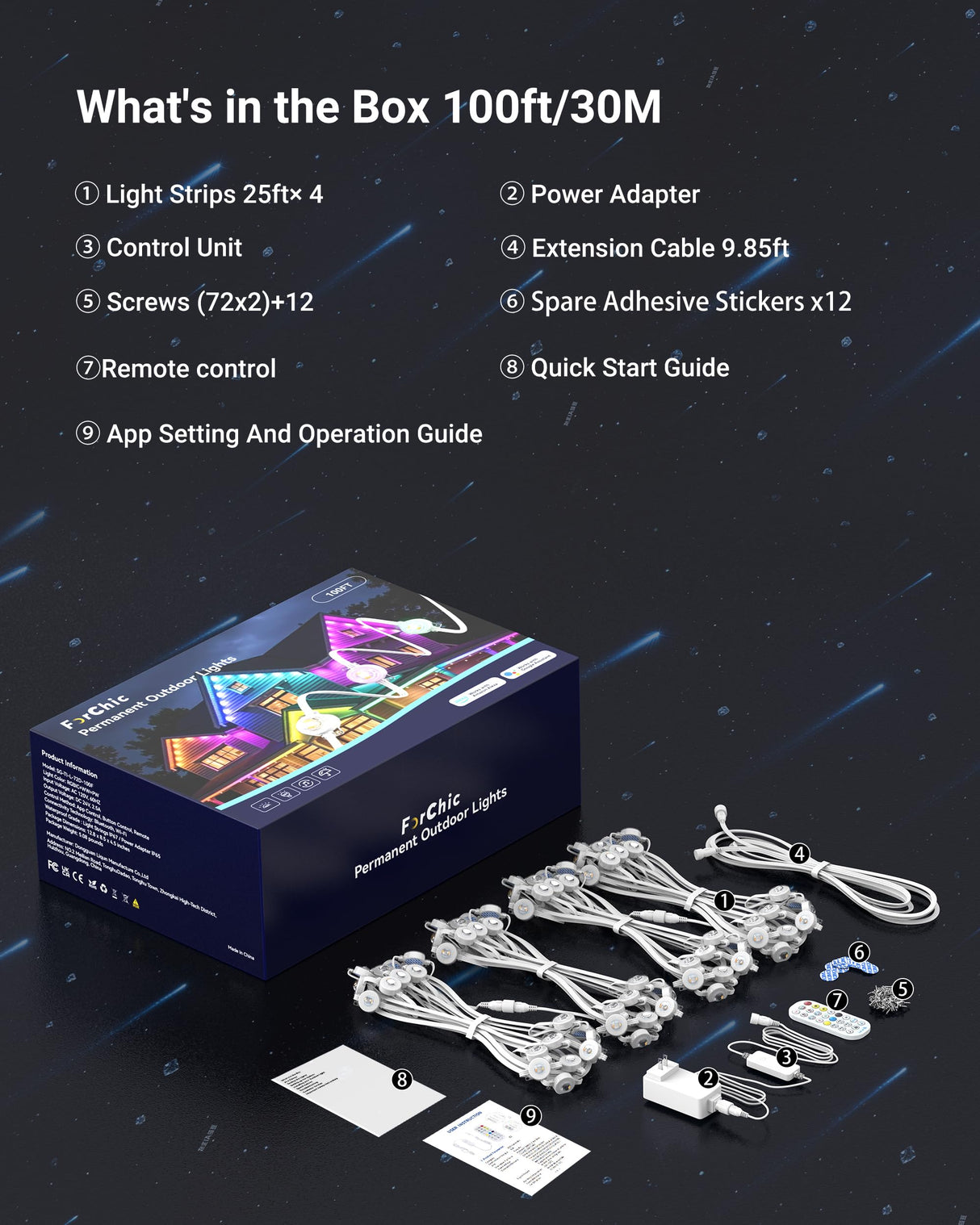 Permanent Outdoor Lights, 100ft RGBICWWPW Christmas Lights with 72 Triple-LED, IP67 Waterproof, 45lm Tunable White for Christmas Decorations, Daily and Holiday, Works with Alexa, Google Assistant ForChic