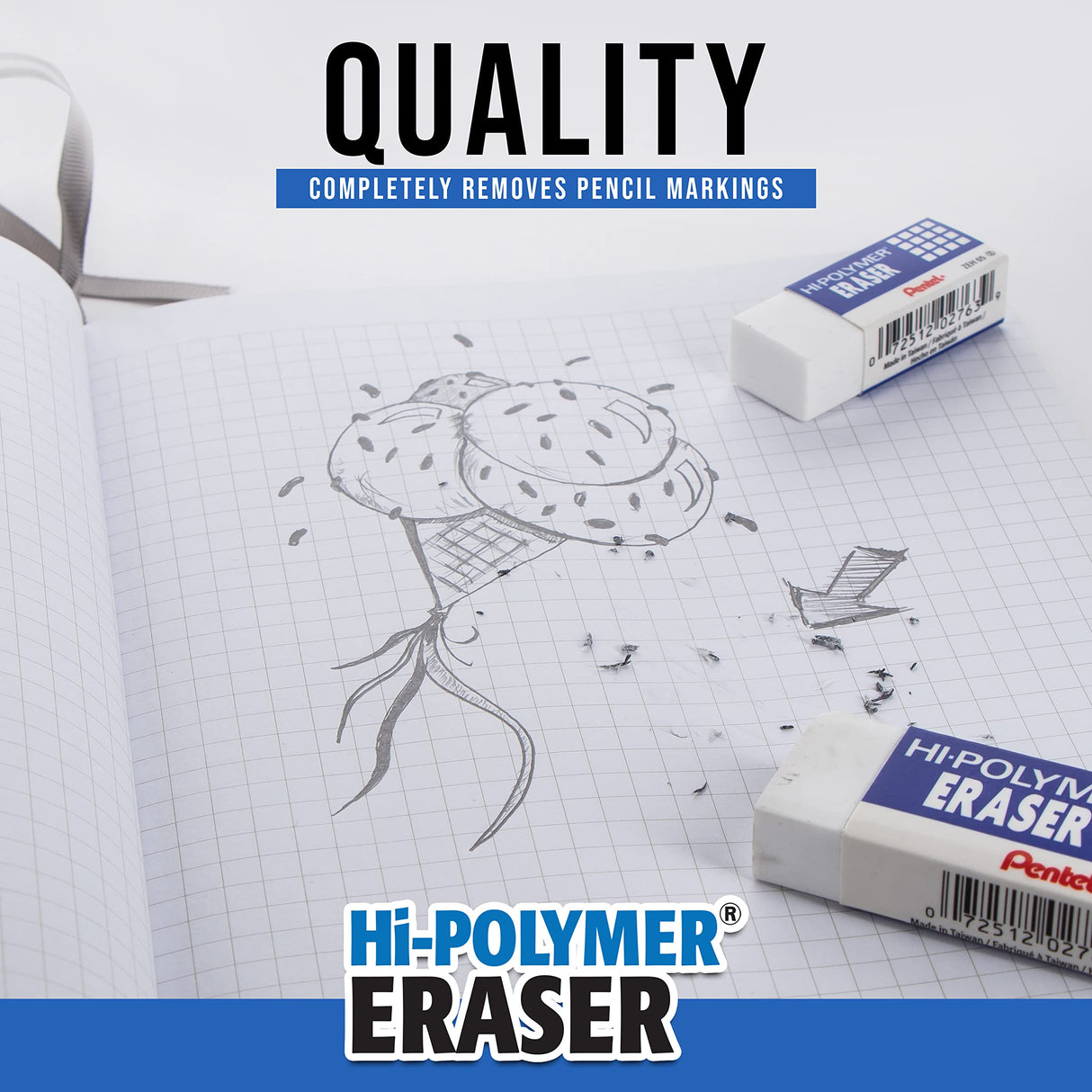 Pentel Hi-Polymer Block Eraser Small White, Pack of 4 (ZEH05BP4) Pentel