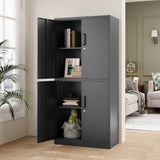 STANI Metal Storage Cabinet, Locking Steel Storage Cabinet with 4 Doors and 2 Adjustable Shelves, 71" Steel Lockable File Cabinet, Tall Steel Cabinet STANI