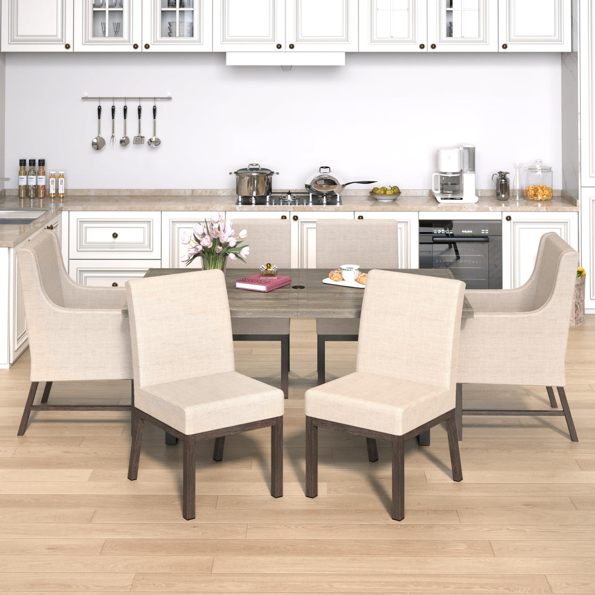 HERA'S HOUSE 7-Piece Indoor/Outdoor Dining Set for 6-64" Rust-Resistant Metal Table & 4.7" Cushioned Chairs, All-Weather Patio and Dining Room Furniture for Deck Kitchen Garden Backyard HERA'S HOUSE