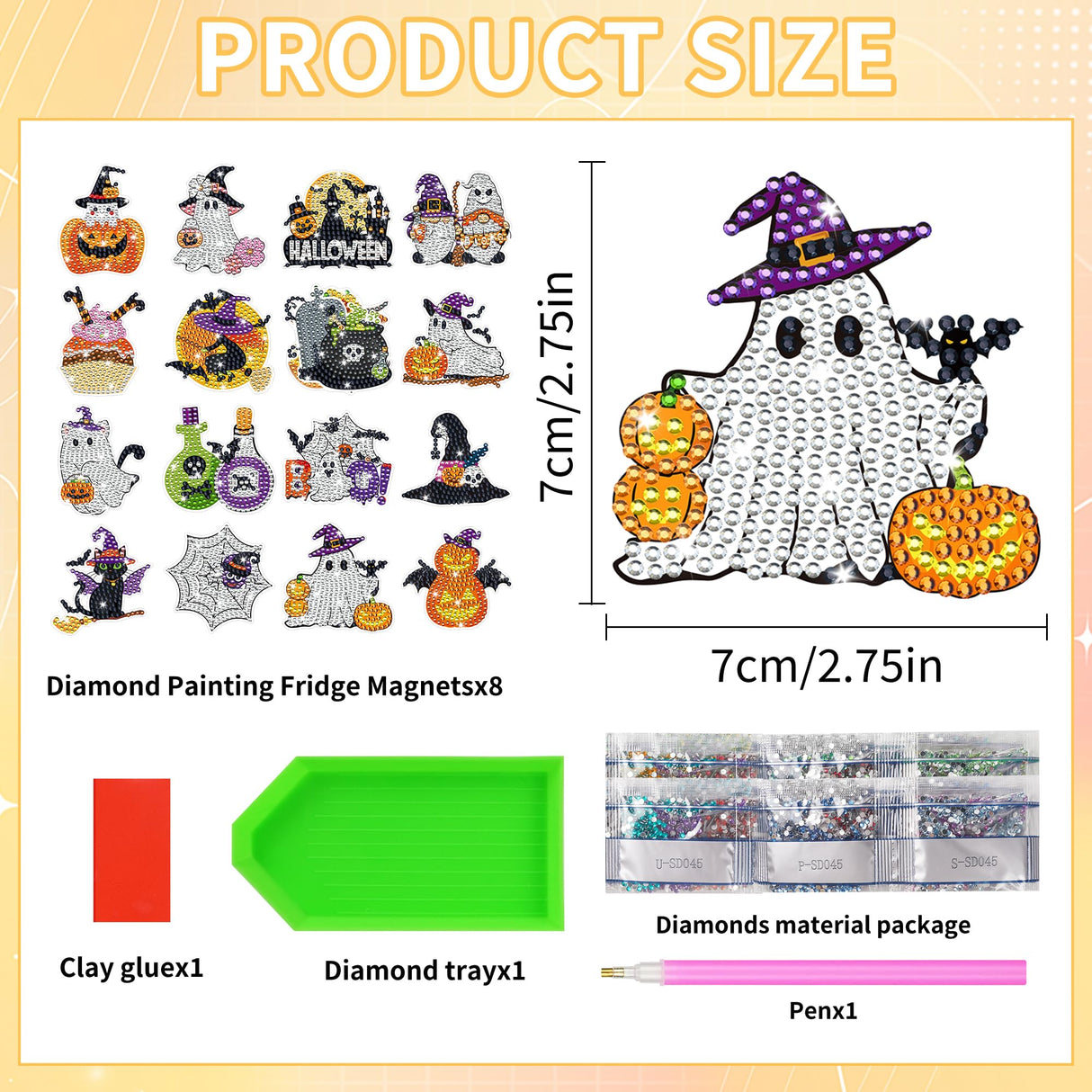 16 Pcs Luminous Halloween Diamond Art Magnets Kit, Glow in The Dark Diamond Painting Magnet Set for Adults Kids Beginners, Halloween Cute Ghost DIY Craft Fridge Magntic Stickers Home Decor Gifts CRASHOT