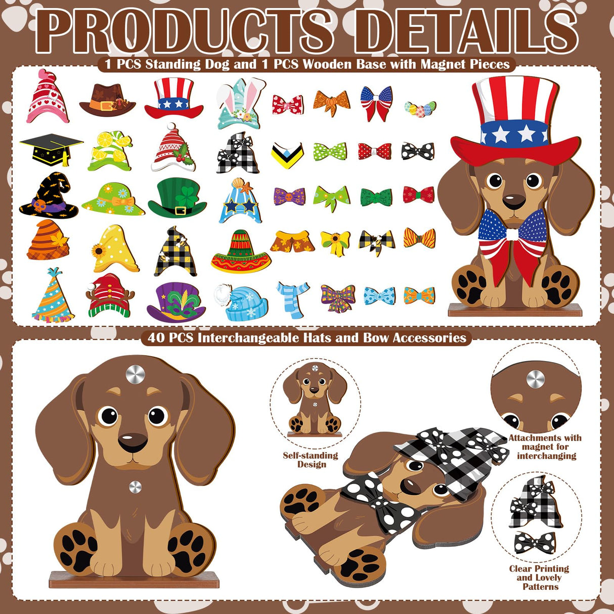 Anglechic 42 Pcs Interchangeable Christmas Dog Holiday Decor Seasonal Sign Fall Thanksgiving Tiered Tray Decoration Farmhouse Rustic Wooden Home Office Classroom Desk Accessories Welcome Ornament Gift Anglechic