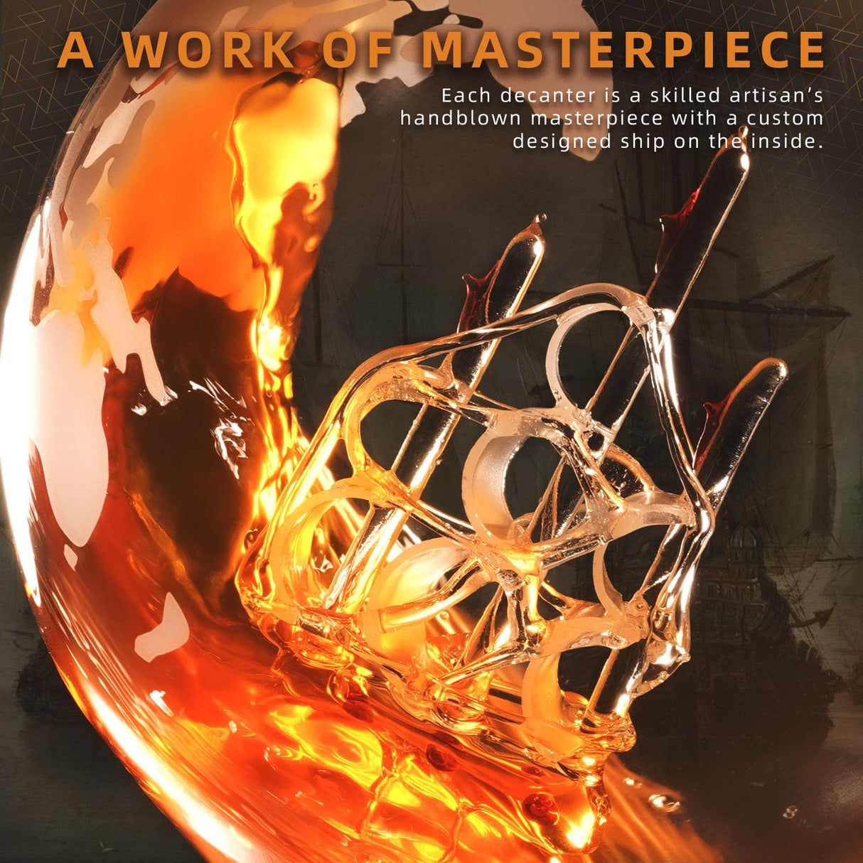 Gifts for Men Dad Husband, Whiskey Decanter Set with 4 Etched Globe Glasses, Unique Anniversary Birthday House Warming Gift for Brother Boyfriend, Cool Bourbon Presents Oaksea