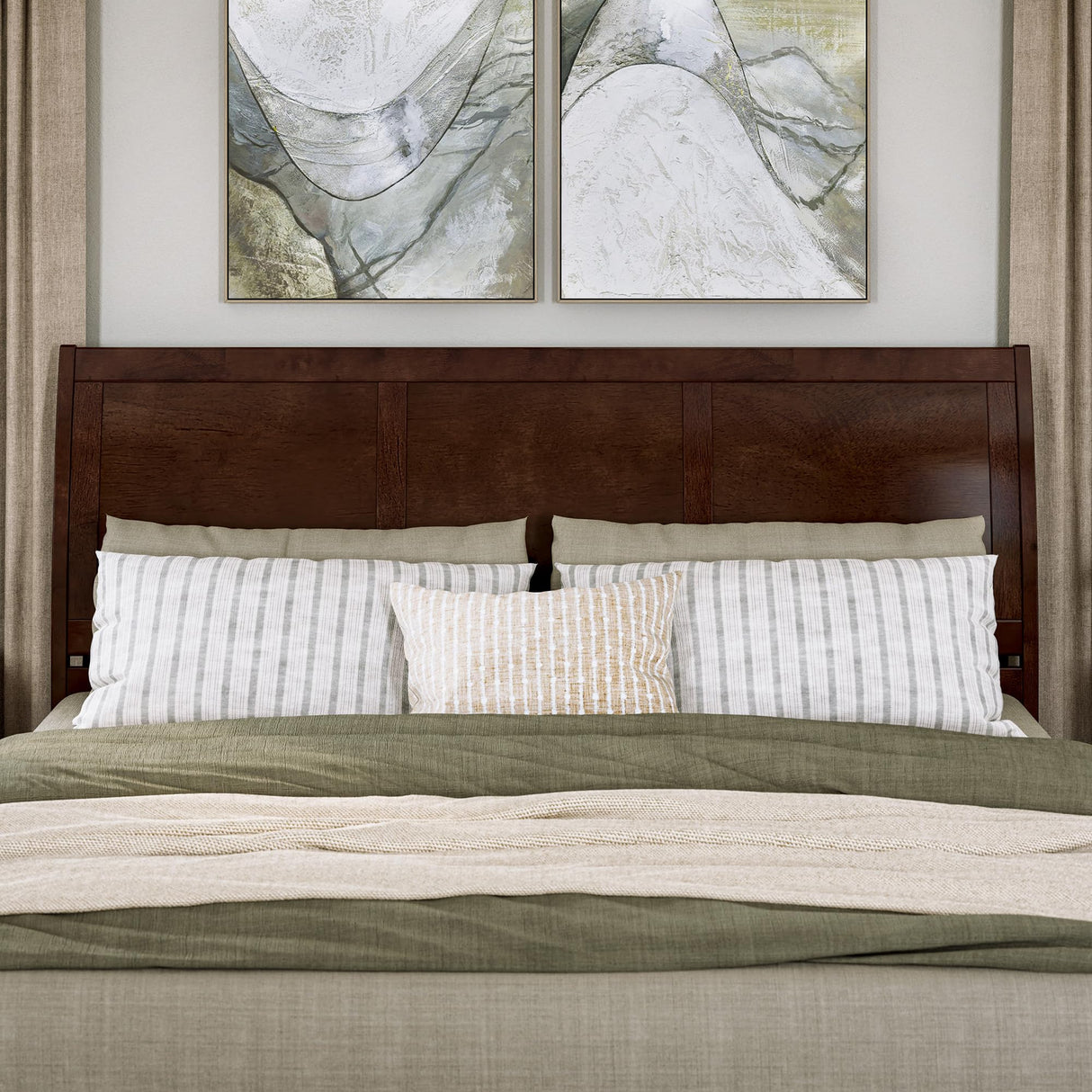 AFI, Andorra King Platform Bed with Panel Footboard & Twin XL Trundle, Walnut AFI