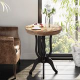 LONYKE Rustic Accent End Table, Farmhouse Side Table with Natural Top for Family, Dining or Living Room, Handcrafted Finish, Black LONYKE