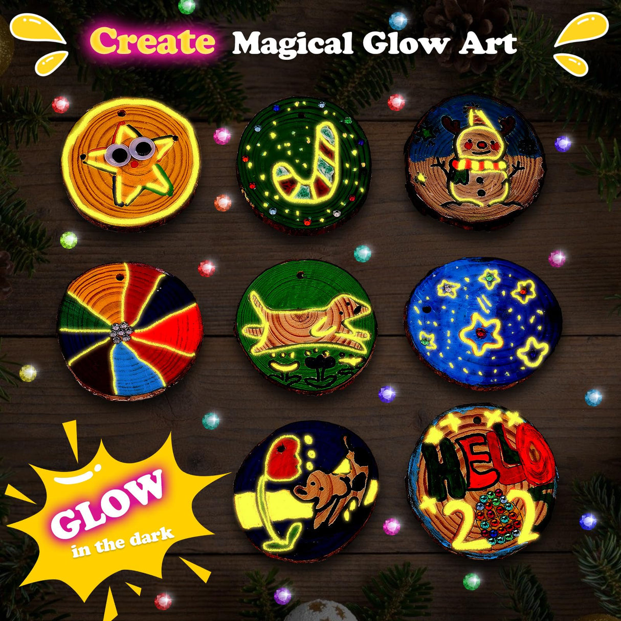 Alotwan Kids Wood Painting Kit Glow in The Dark - Arts and Crafts for Kids Ages 5-12, Easter Crafts Gifts for Girls Boys Birthday, Art Supplies for 5 6 7 8 9 10 11 12 Year Old Alotwan