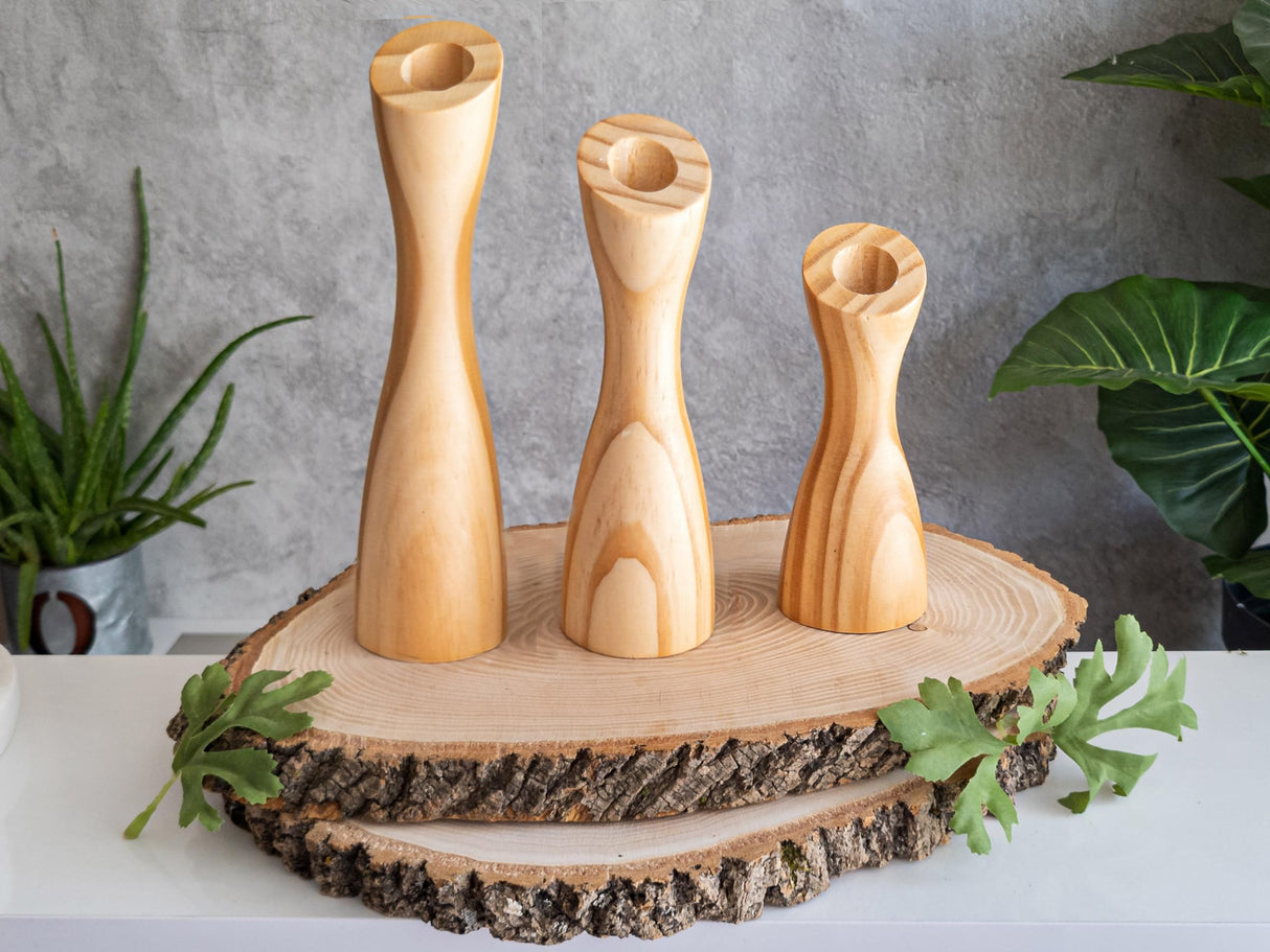 OLEEK Wooden Candlestick Holders Set to Suit Any Style of Decor - Durable & Easy to Clean Wood Candlestick Holders - Set of 3 Wooden Taper Candle Holders - Wood Candle Holder Create A Warm Atmosphere OLEEK