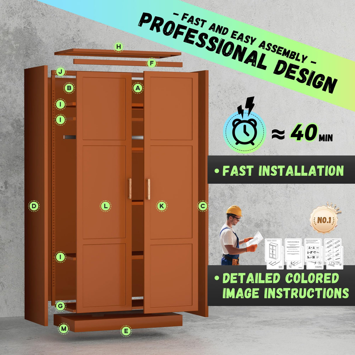 INTERGREAT Metal Armoire Wardrobe Closet with Doors, 71'' Wardrobe Cabinet with Hanging Rod, Armoire with Shelves, Tall Clothing Storage Cabinet for Bedroom, Brown INTERGREAT