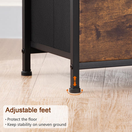 LOAKEKEL Night Stand Set 2, Nightstand with Charging Station, End Tables with Storage Shelf for Small Spaces, Bedside Table Side Tables with 2 Fabric Drawers for Bedroom, Rustic Brown, HETS020PBR LOAKEKEL