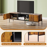 WLIVE Modern TV Stand for 65 Inch TV, Mid Century Entainment Center with Storage, TV Console with Open Shelf and 2 Cabinets for Bedroom and Living Room, TV Cabinet with Metal Legs, Rustic Brown WLIVE