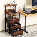 SZLHANJZ Nightstand, Dresser Nightstand with Charging Station, 3 Drawers Night Stand with Storage and LED Lights, 3 Shelves and Hooks, End Side Table for Bedroom, Rustic Brown SZLHANJZ